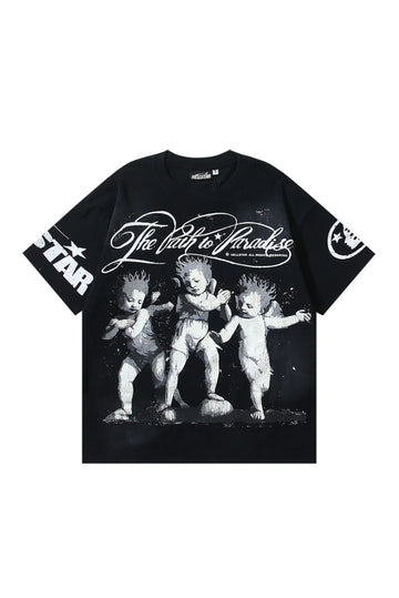 Dark Series: Little Angel Printed Black T-shirt